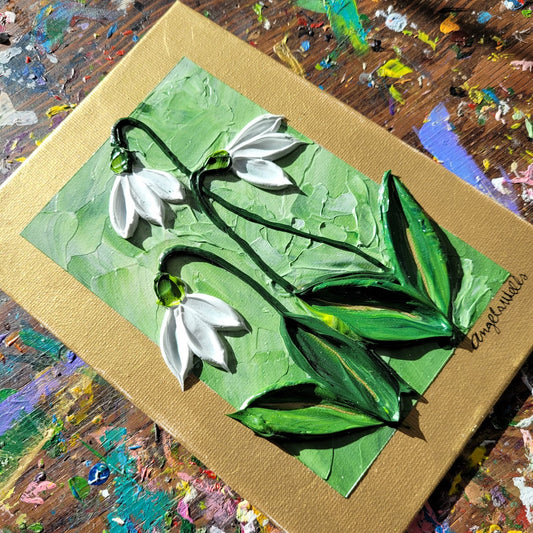 Snowdrop Impasto Painting | 5" by 7" Canvas Board