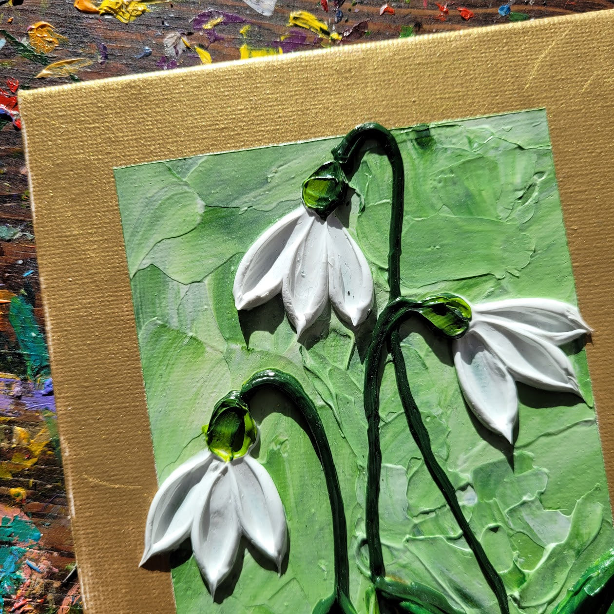 Snowdrop Impasto Painting | 5" by 7" Canvas Board