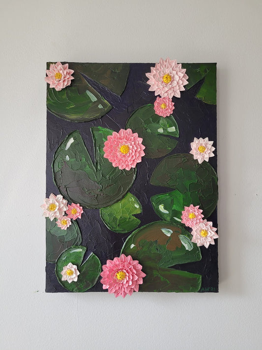 "LILY" |  Lily Pad Painting | 12" by 16" Stretched Canvas
