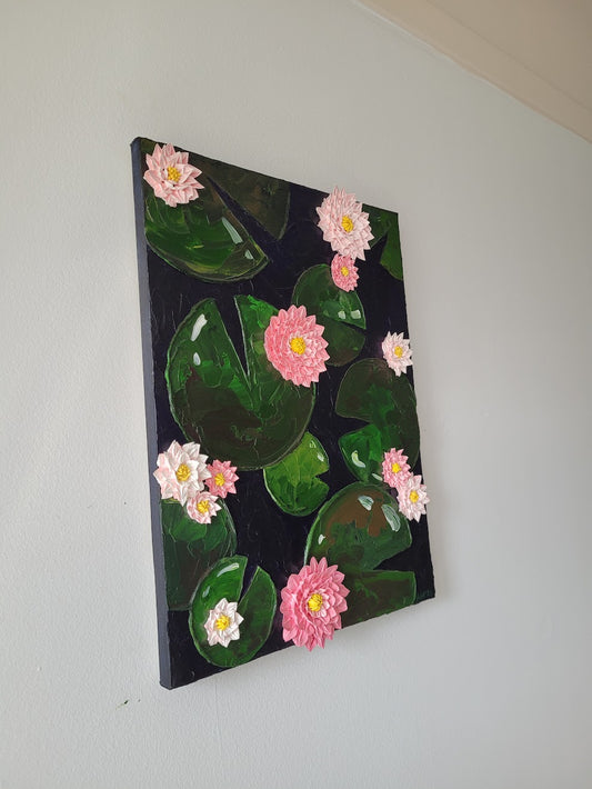 "LILY" |  Lily Pad Painting | 12" by 16" Stretched Canvas