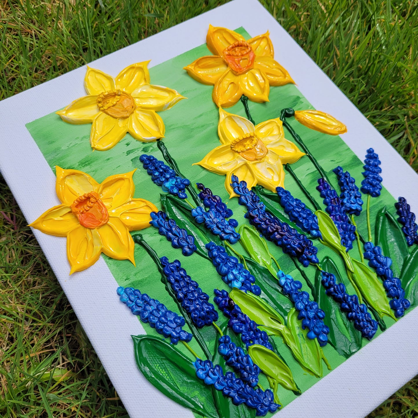 Daffodil & Grape Hyacinth Painting | 8" by 10" Stretched Canvas