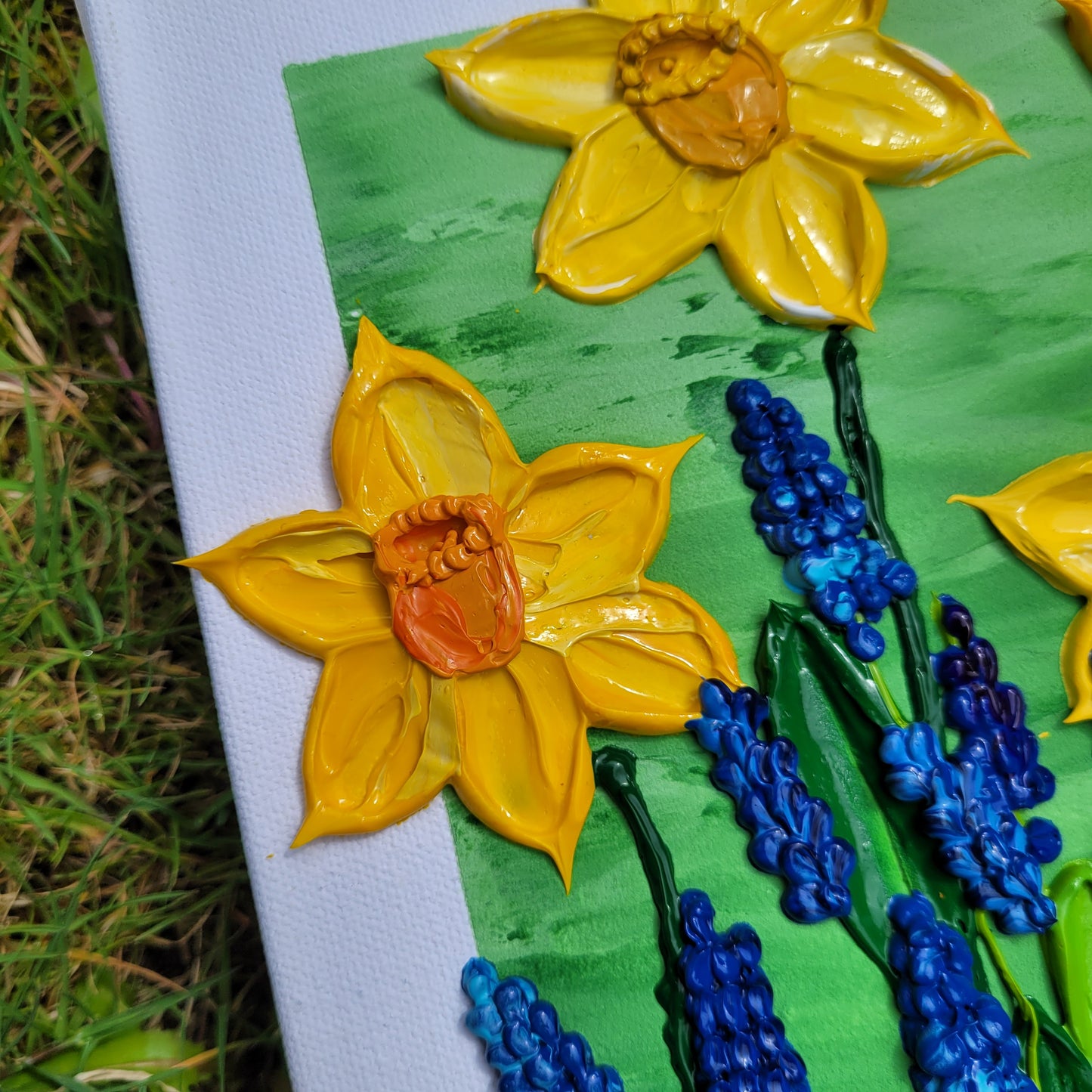 Daffodil & Grape Hyacinth Painting | 8" by 10" Stretched Canvas