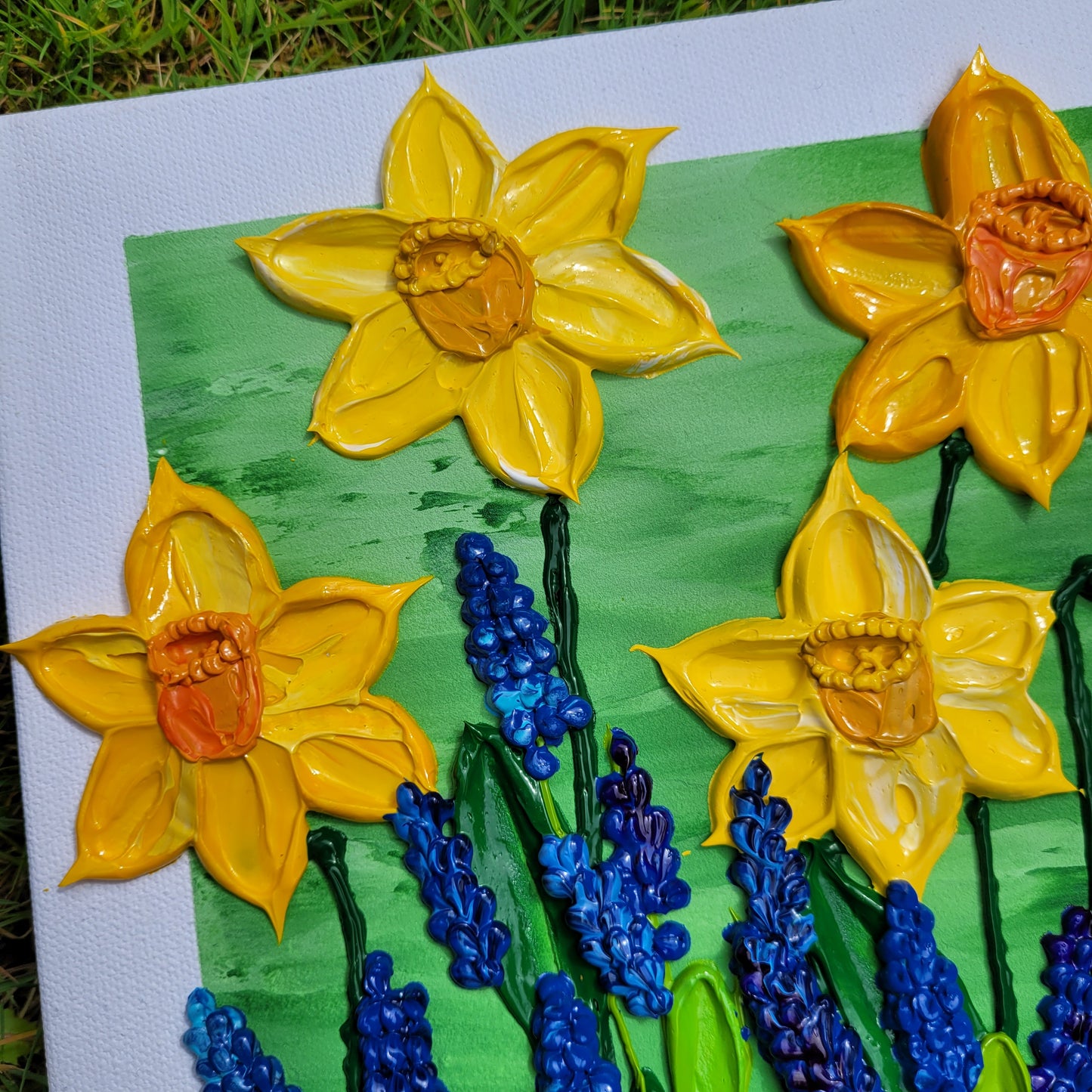Daffodil & Grape Hyacinth Painting | 8" by 10" Stretched Canvas
