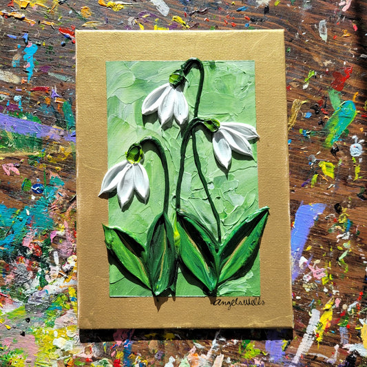 Snowdrop Impasto Painting | 5" by 7" Canvas Board
