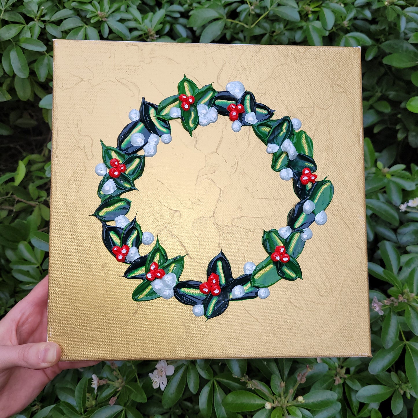 Golden Wreath Painting | 10" by 10 Stretched Canvas