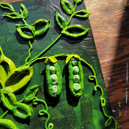 Pea Painting |  6" by 6" Wooden Panel