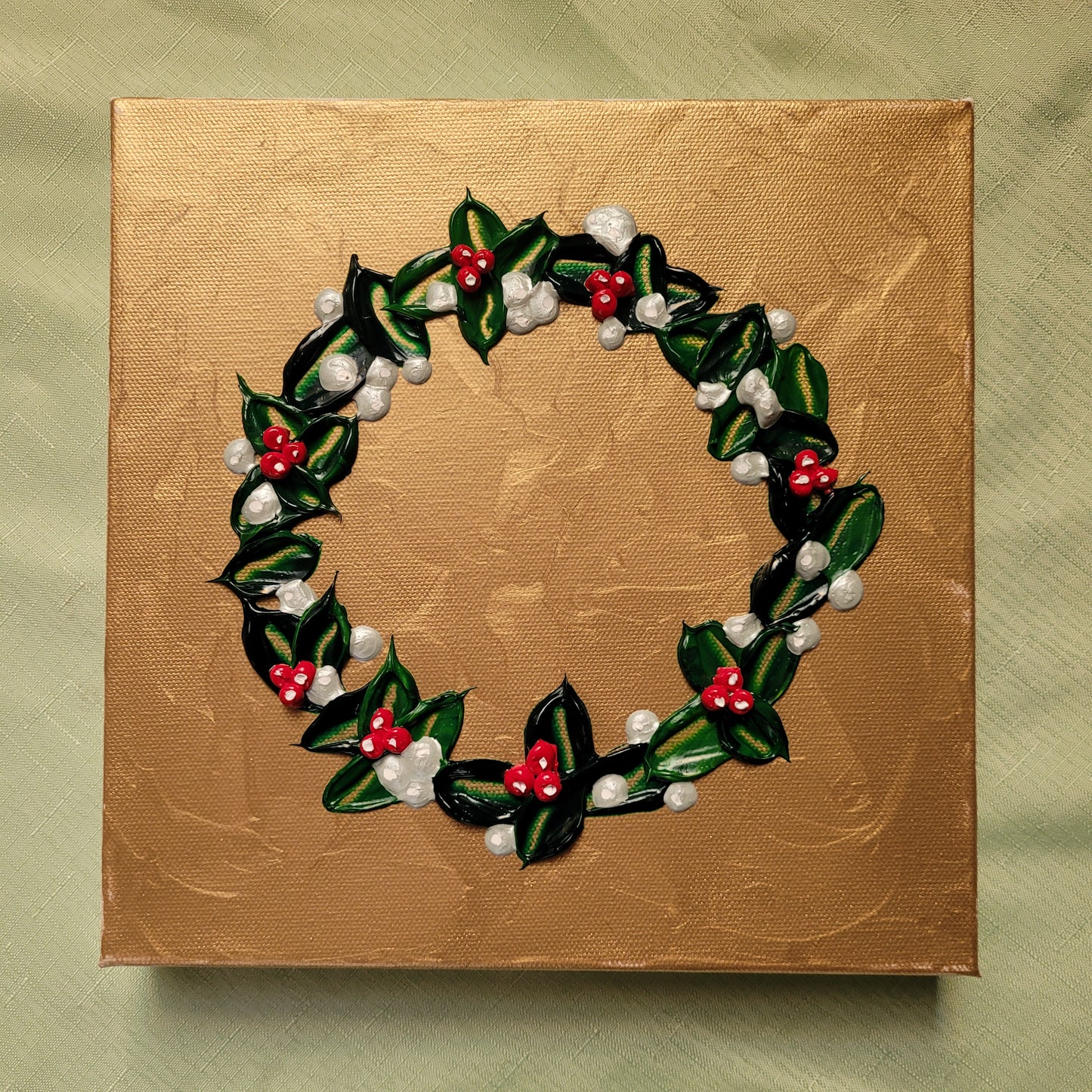 Golden Wreath Painting | 10" by 10 Stretched Canvas