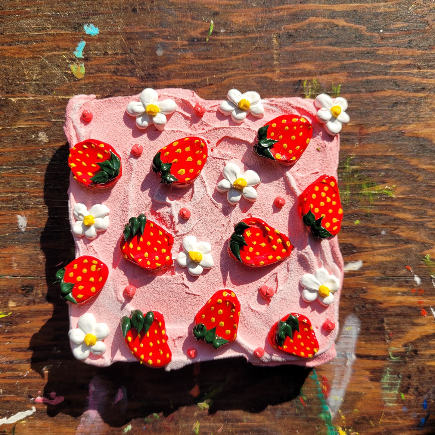 Mini Strawberry Painting | 3" by 3" | *MADE TO ORDER