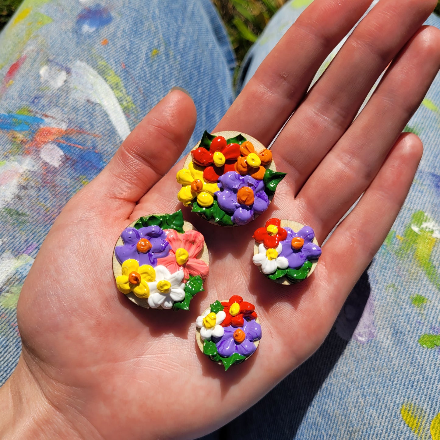Impasto Flower Magnet Set (4 Pieces)